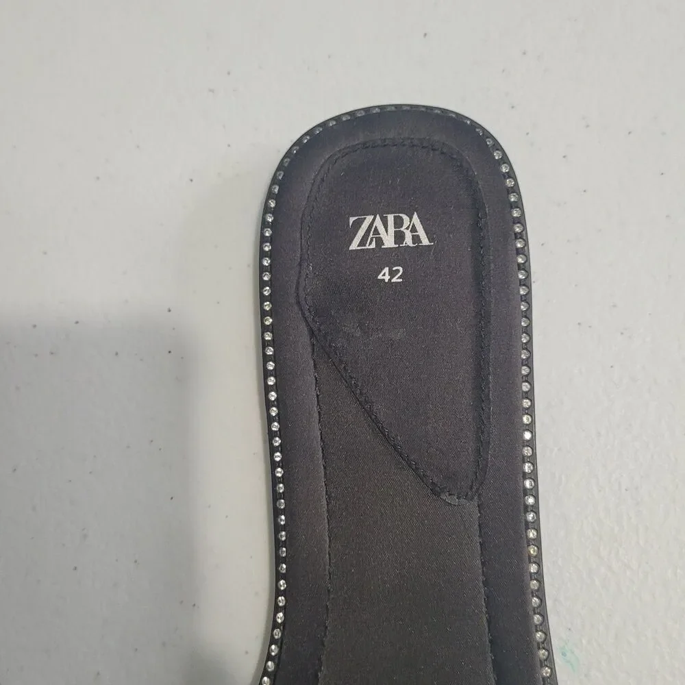 NEW Zara size 11 flat sandals open toe black beaded - Picture 10 of 11